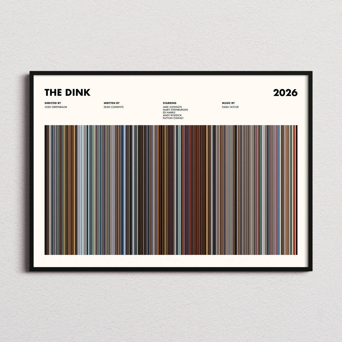 The Dink Movie Barcode Poster framed and photographed straight on