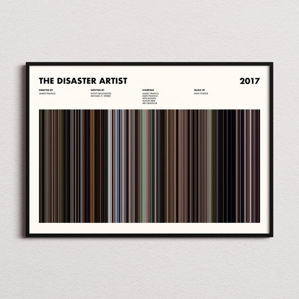 The Disaster Artist Movie Barcode Poster framed and photographed straight on