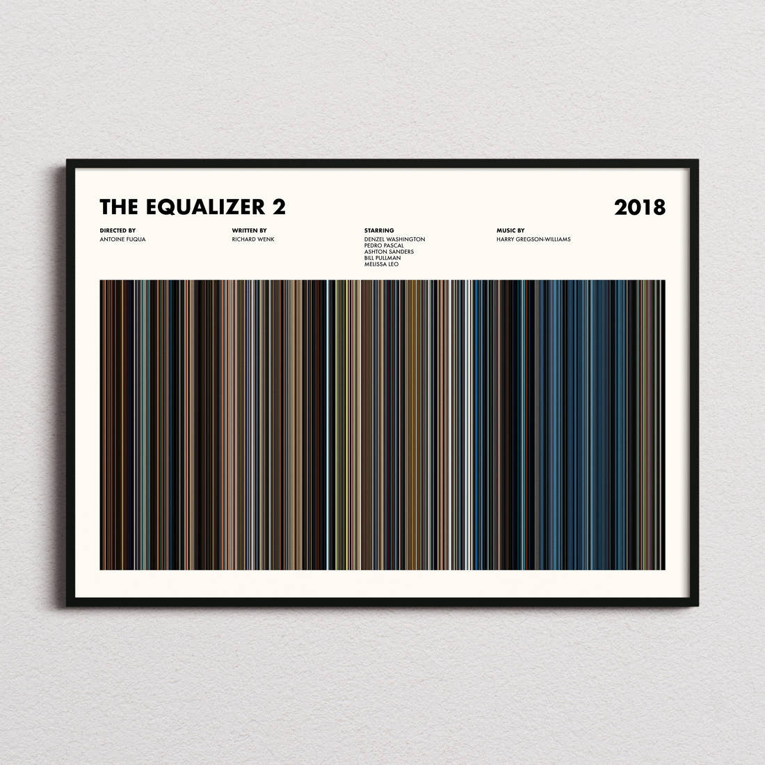 The Equalizer 2 Movie Barcode Poster framed and photographed straight on