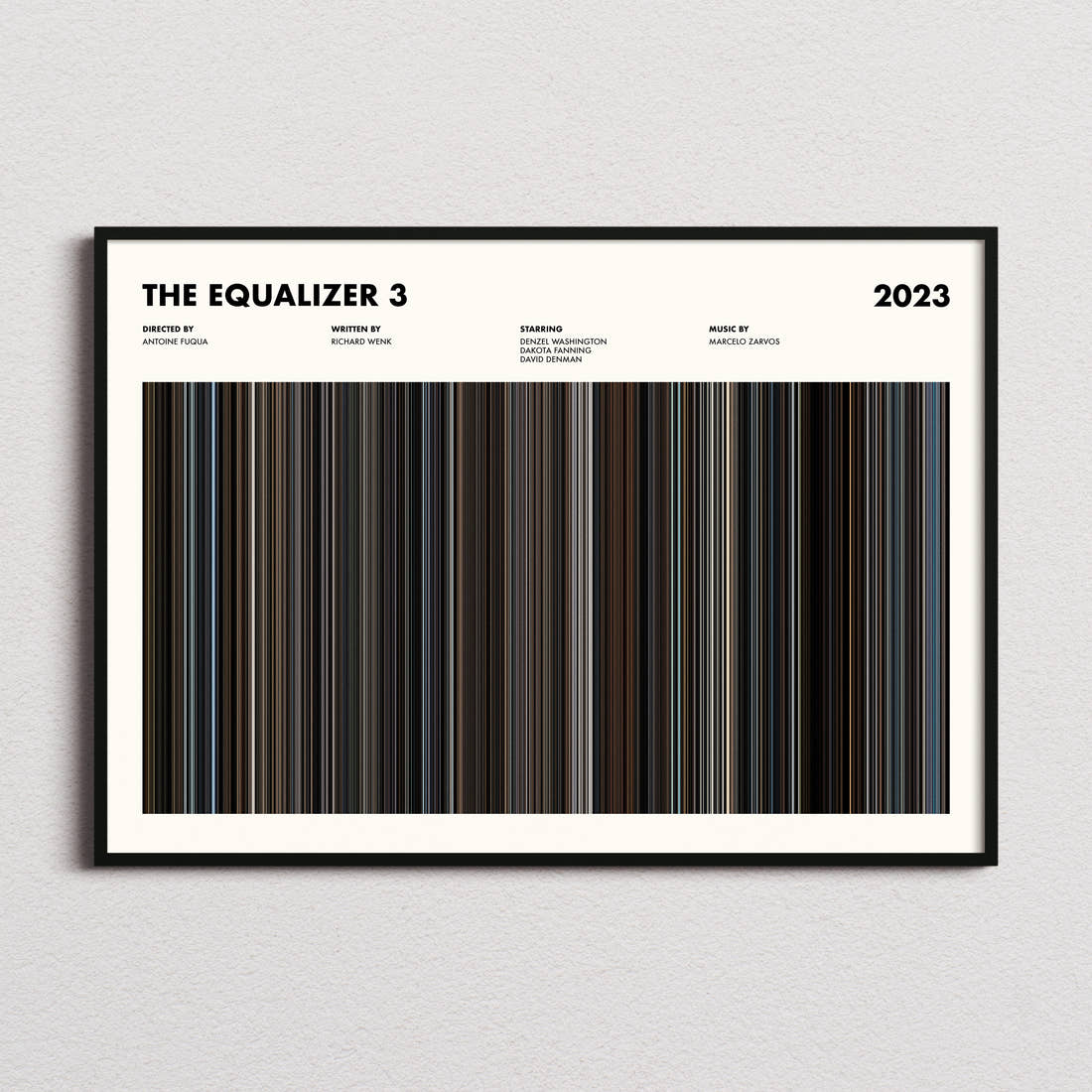 The Equalizer 3 Movie Barcode Poster framed and photographed straight on
