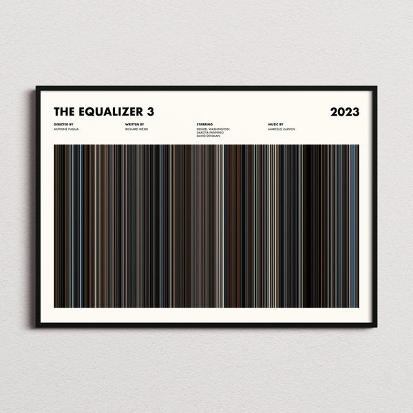 The Equalizer 3 Movie Barcode Poster framed and photographed straight on