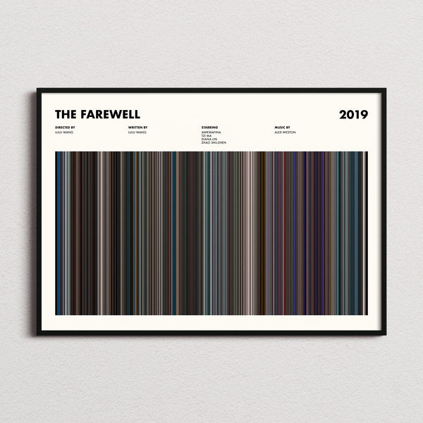 The Farewell Movie Barcode Poster framed and photographed straight on