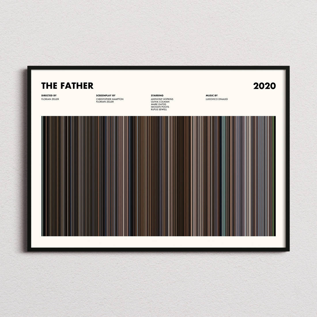 The Father Movie Barcode Poster framed and photographed straight on