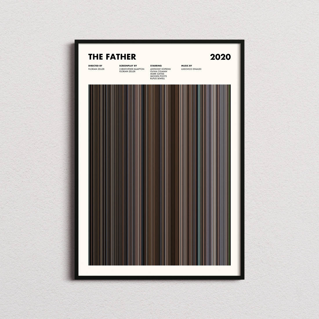 The Father Movie Barcode Poster framed on a plain studio wall