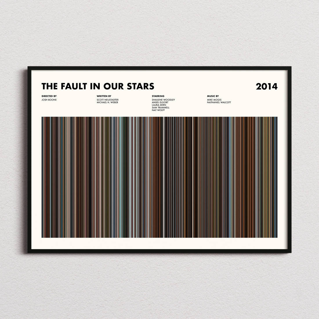 The Fault in Our Stars Movie Barcode Poster framed and photographed straight on
