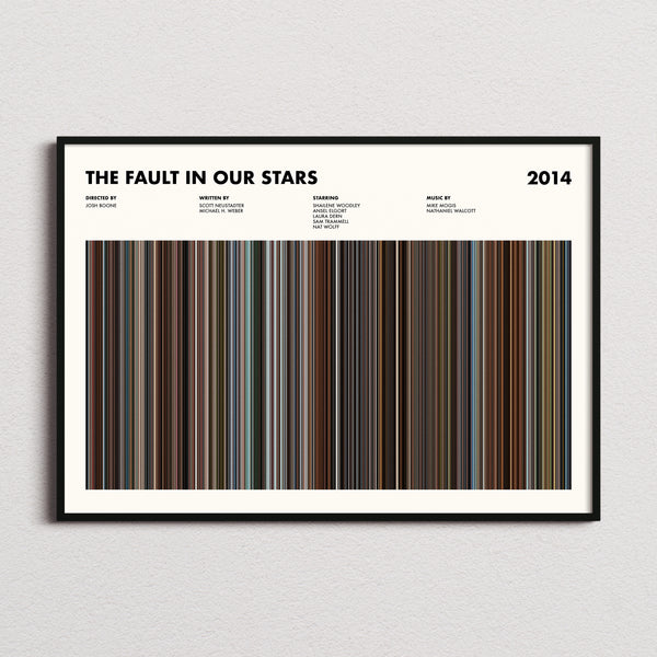 The Fault in Our Stars Movie Barcode Poster framed and photographed straight on