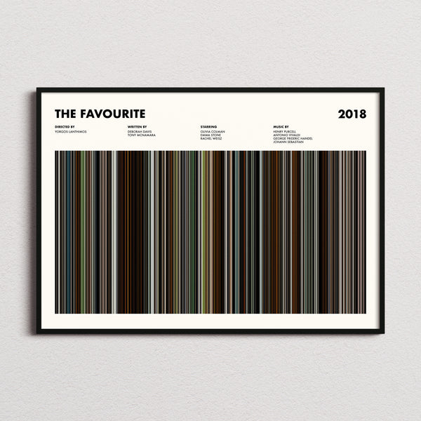 The Favourite Movie Barcode Poster framed and photographed straight on