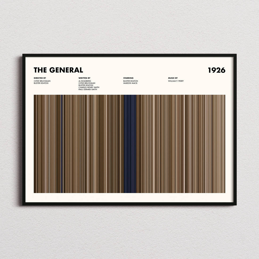 The General Movie Barcode Poster framed and photographed straight on