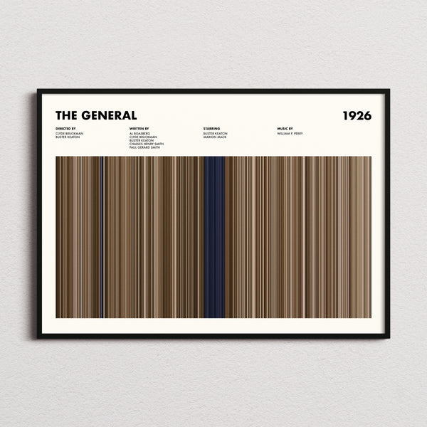 The General Movie Barcode Poster framed and photographed straight on