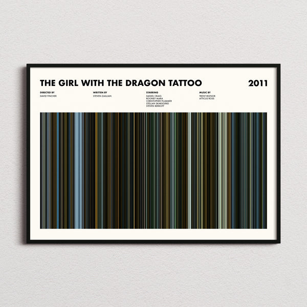 The Girl with the Dragon Tattoo Movie Barcode Poster framed and photographed straight on