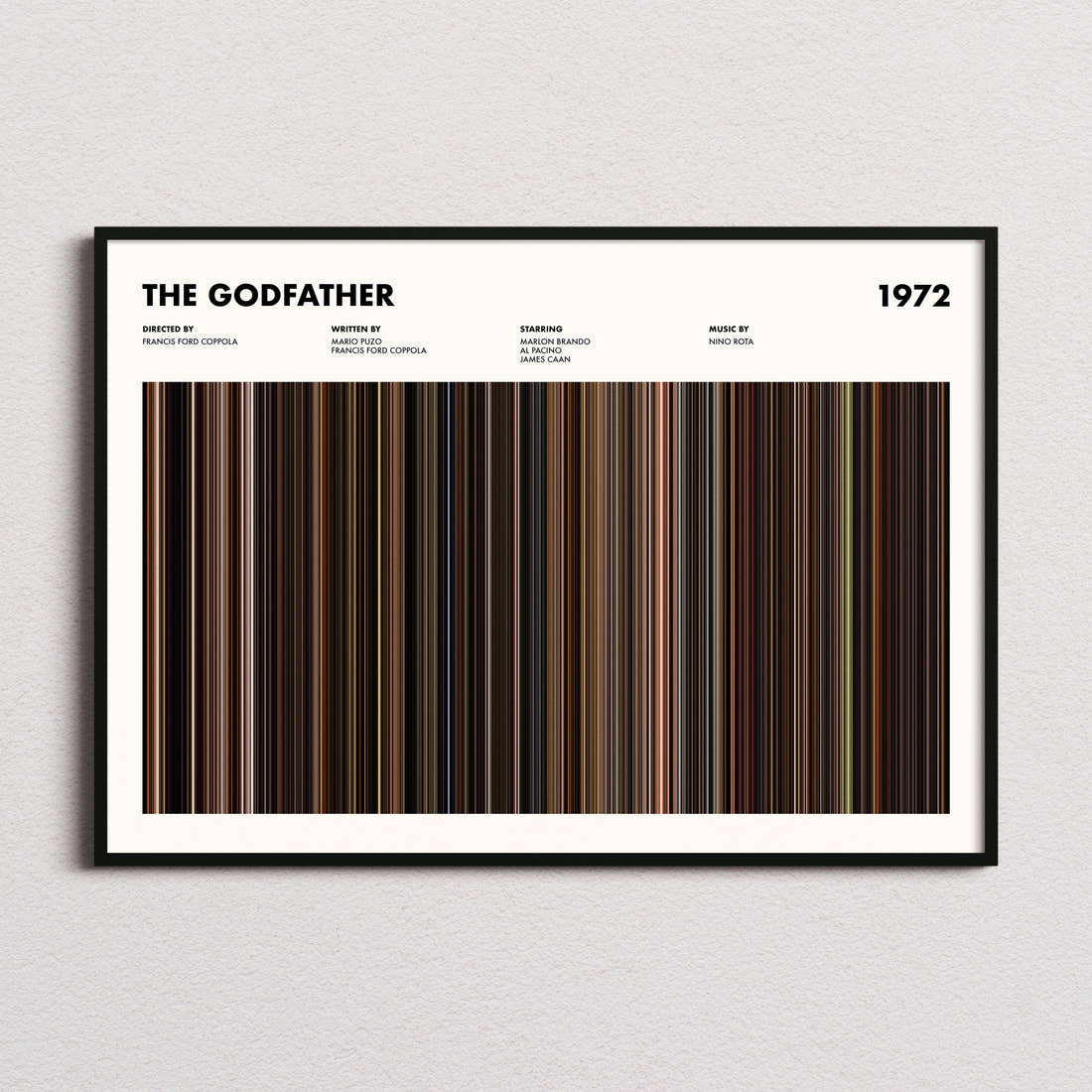 The Godfather Movie Barcode Poster framed and photographed straight on