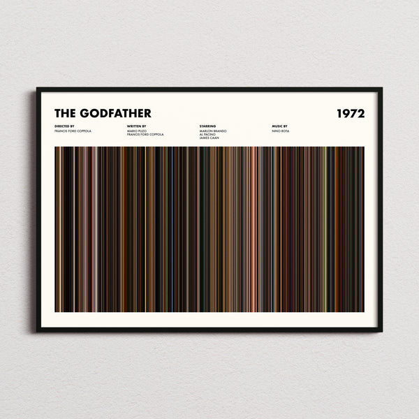 The Godfather Movie Barcode Poster framed and photographed straight on