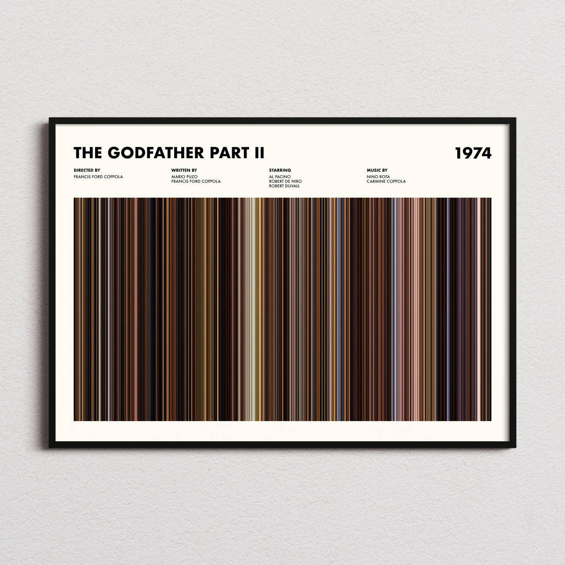 The Godfather 2 Movie Barcode Poster framed and photographed straight on