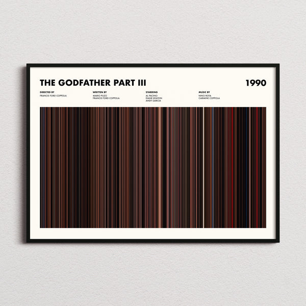 The Godfather 3 Movie Barcode Poster framed and photographed straight on