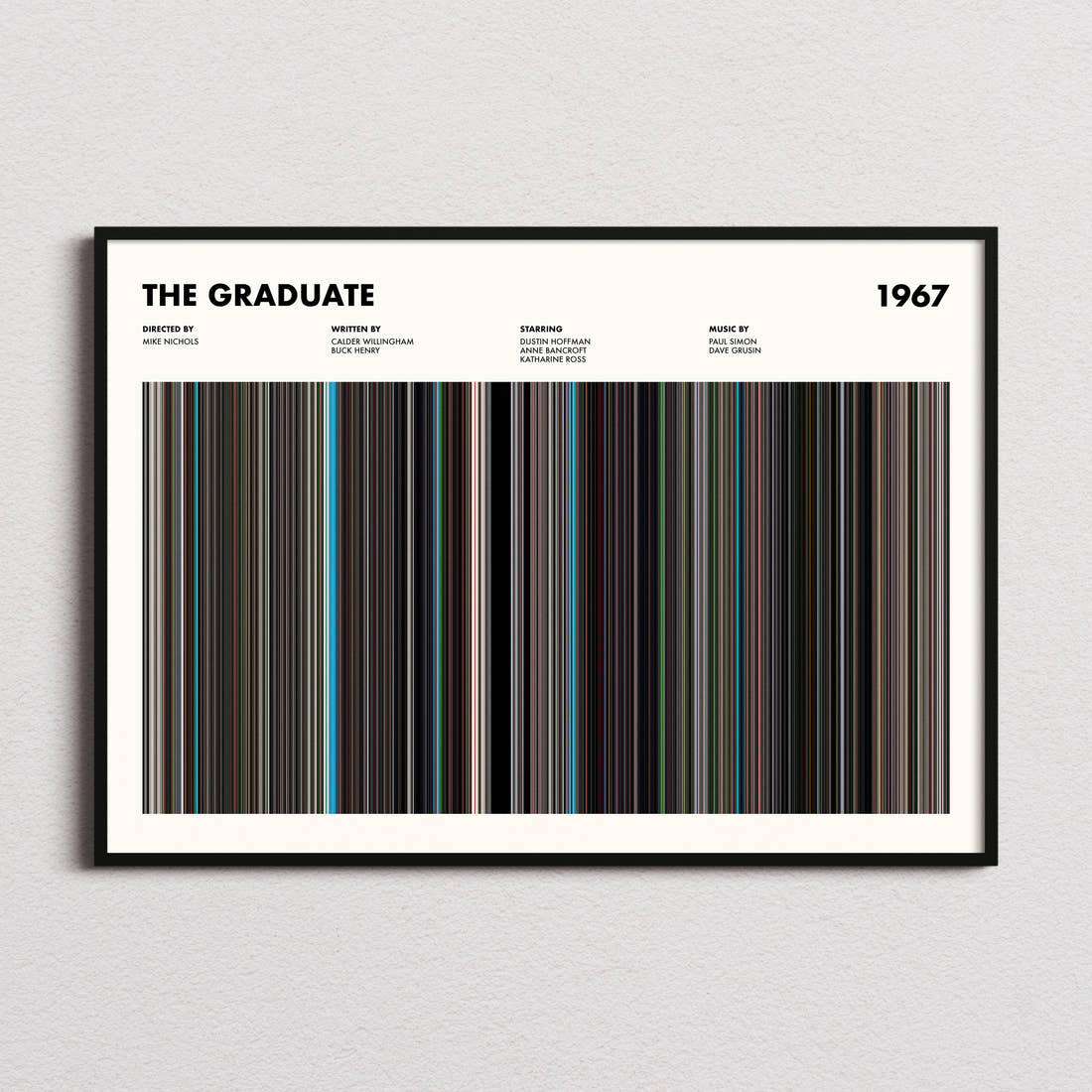The Graduate Movie Barcode Poster framed and photographed straight on