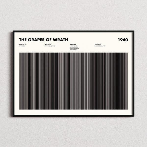 The Grapes Of Wrath Movie Barcode Poster framed and photographed straight on
