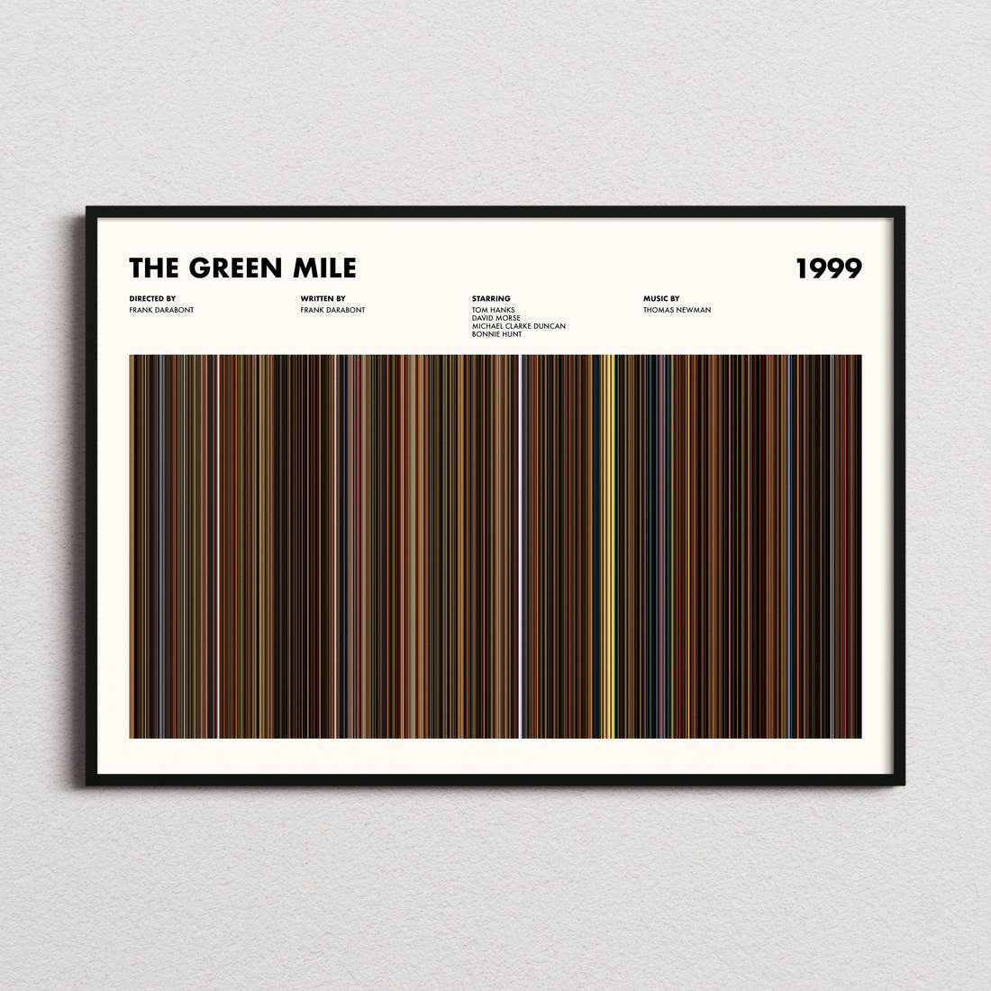 The Green Mile Movie Barcode Poster framed and photographed straight on