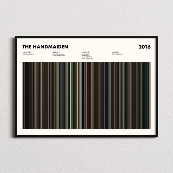 The Handmaiden Movie Barcode Poster framed and photographed straight on