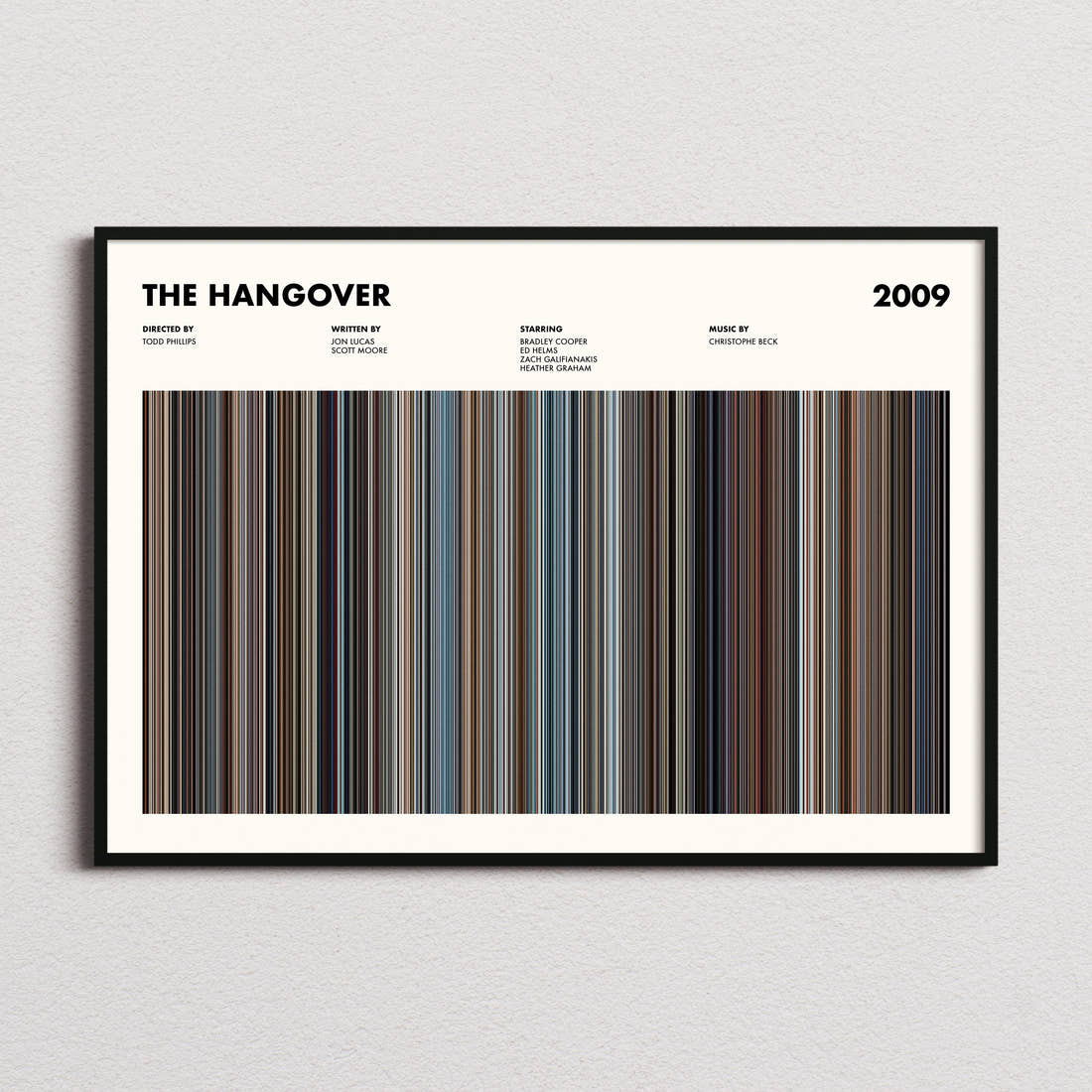 The Hangover Movie Barcode Poster framed and photographed straight on