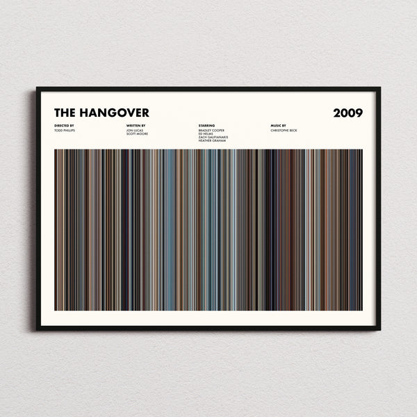 The Hangover Movie Barcode Poster framed and photographed straight on