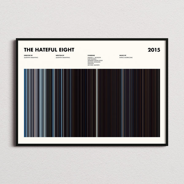 The Hateful Eight Movie Barcode Poster framed and photographed straight on
