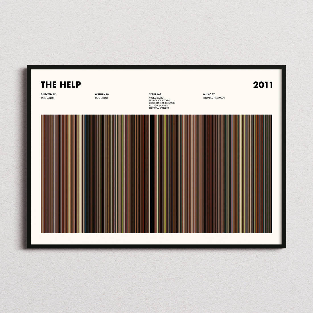 The Help Movie Barcode Poster framed and photographed straight on