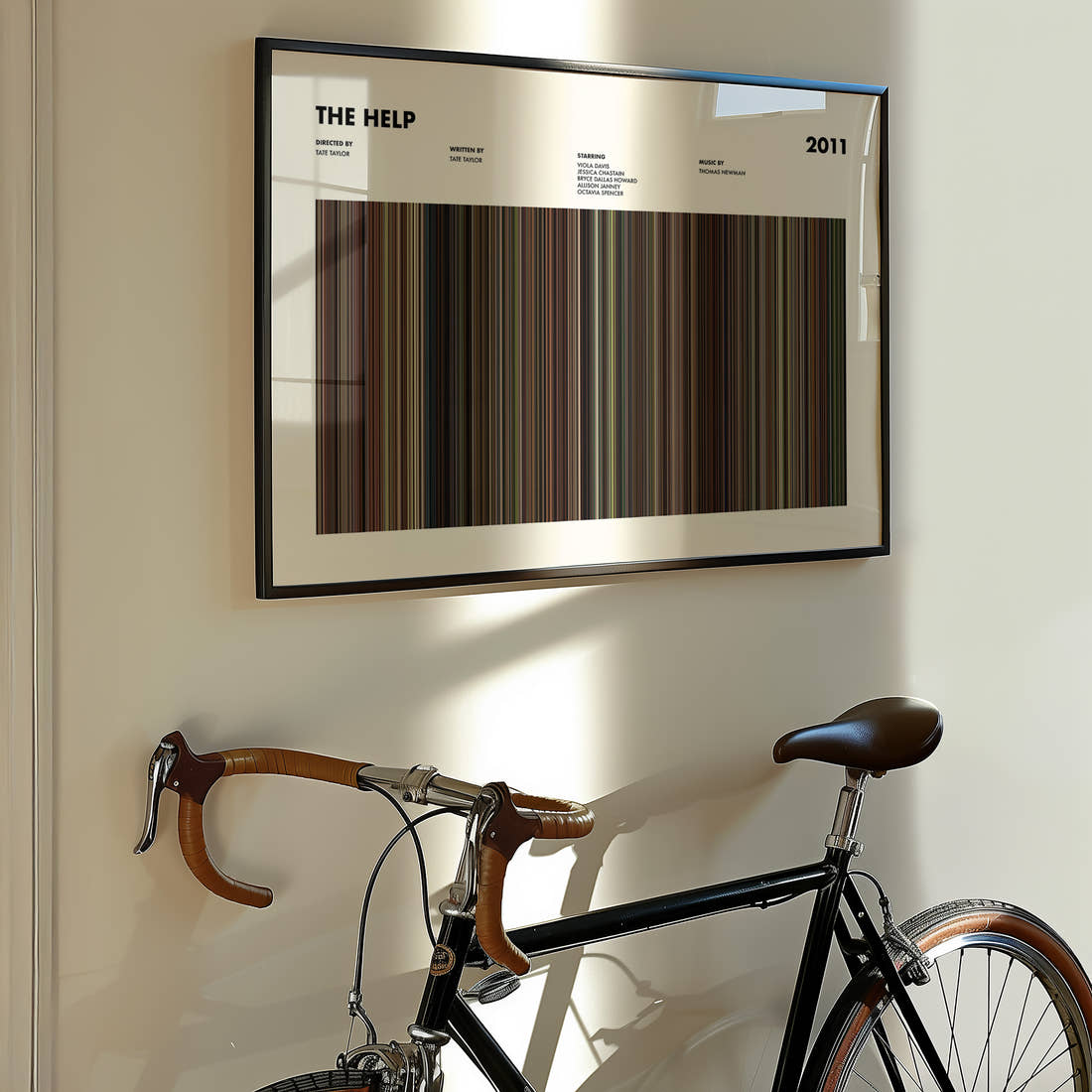 The Help Movie Barcode Poster framed on the wall of a styled room setting