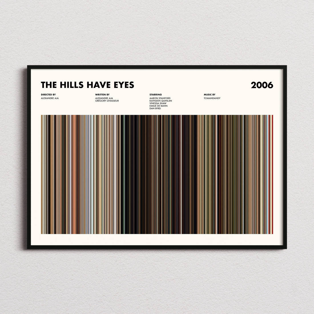 The Hills Have Eyes Movie Barcode Poster framed and photographed straight on