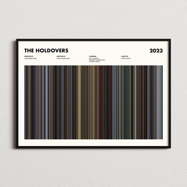 The Holdovers Movie Barcode Poster framed and photographed straight on