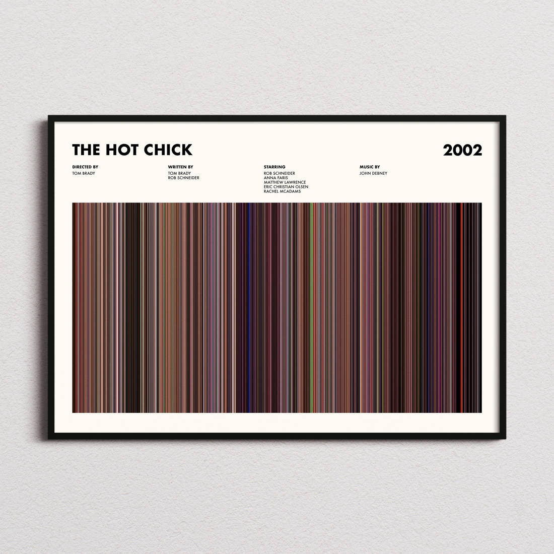 The Hot Chick Movie Barcode Poster framed and photographed straight on