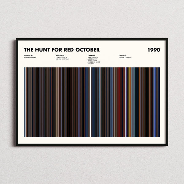 The Hunt For Red October Movie Barcode Poster framed and photographed straight on