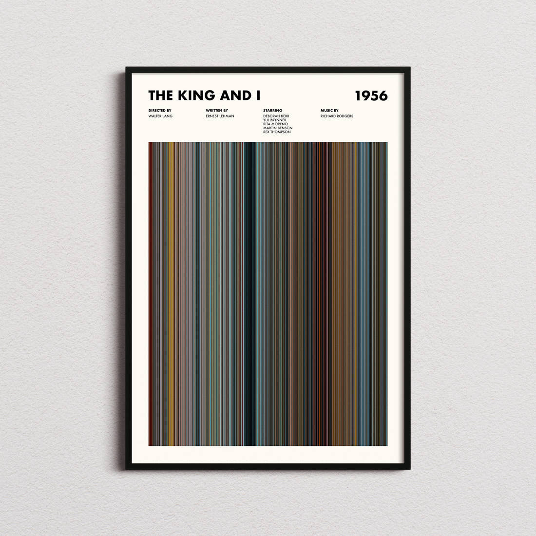 The King And I Movie Barcode Poster framed on a plain studio wall