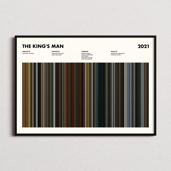 The King's Man Movie Barcode Poster framed and photographed straight on