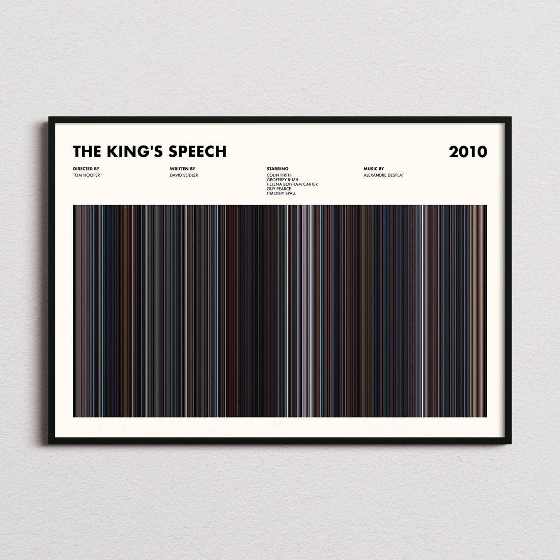 The King's Speech Movie Barcode Poster framed and photographed straight on