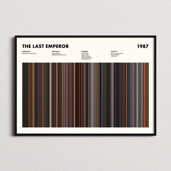 The Last Emperor Movie Barcode Poster framed and photographed straight on