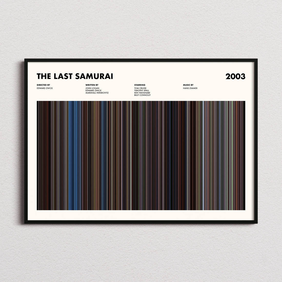 The Last Samurai Movie Barcode Poster framed and photographed straight on