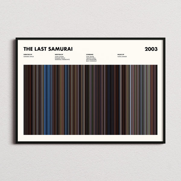 The Last Samurai Movie Barcode Poster framed and photographed straight on