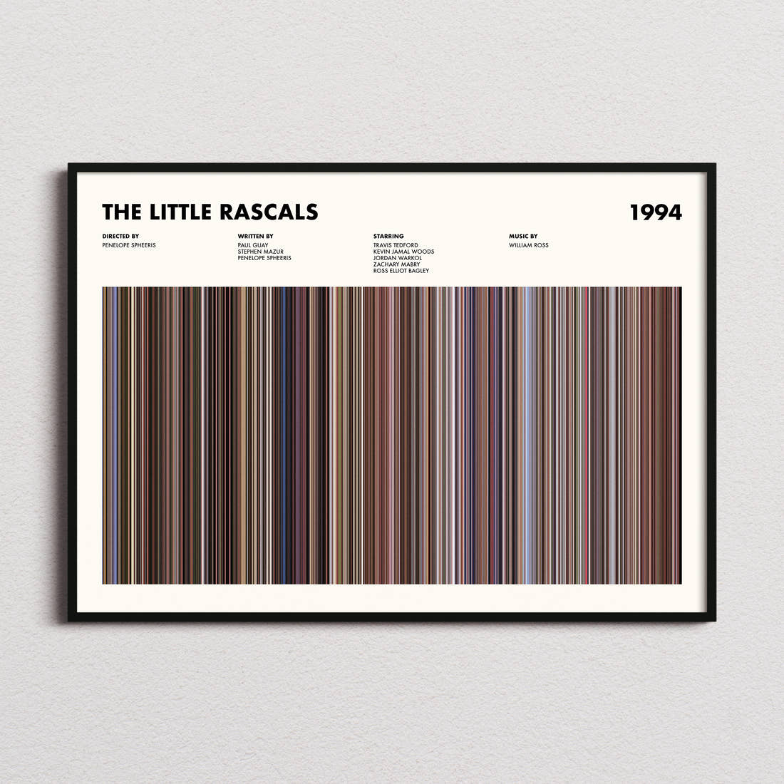 The Little Rascals Movie Barcode Poster framed and photographed straight on