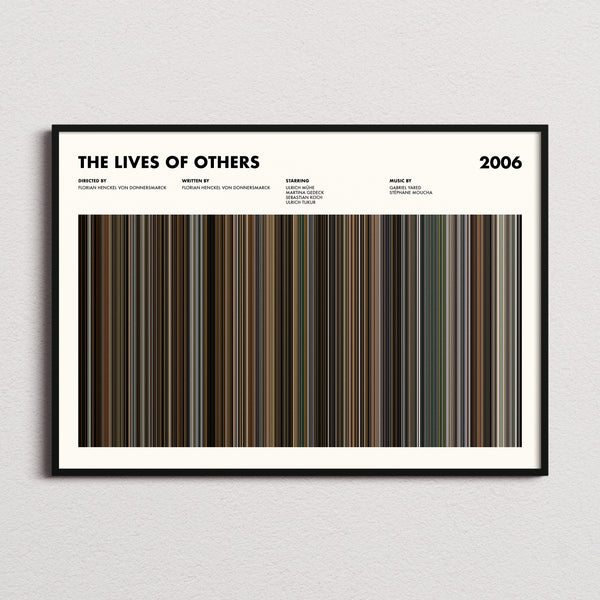 The Lives of Others Movie Barcode Poster framed and photographed straight on
