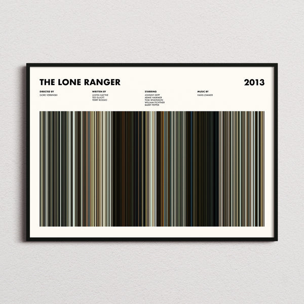 The Lone Ranger Movie Barcode Poster framed and photographed straight on