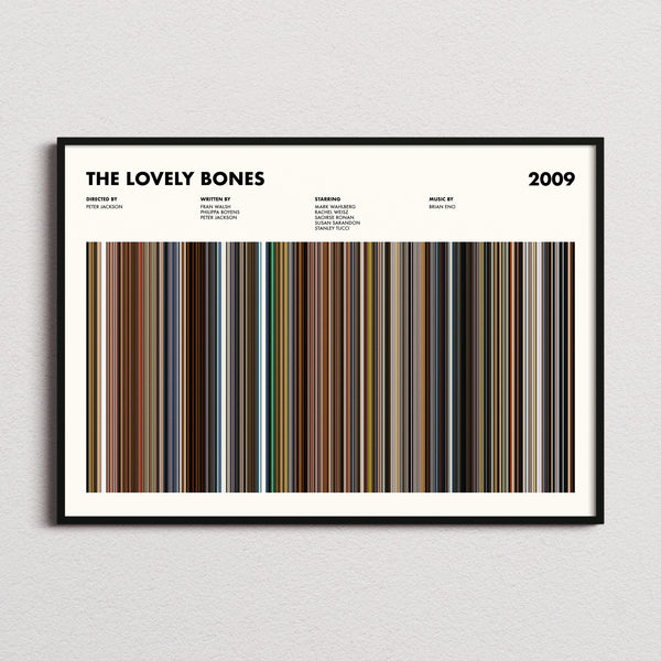 The Lovely Bones Movie Barcode Poster framed and photographed straight on