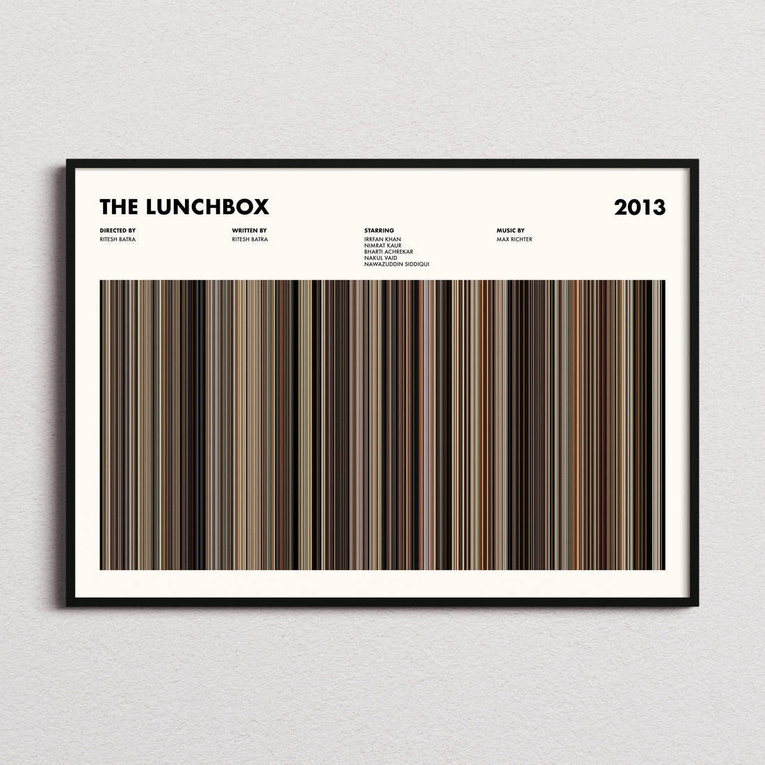 The Lunchbox Movie Barcode Poster framed and photographed straight on