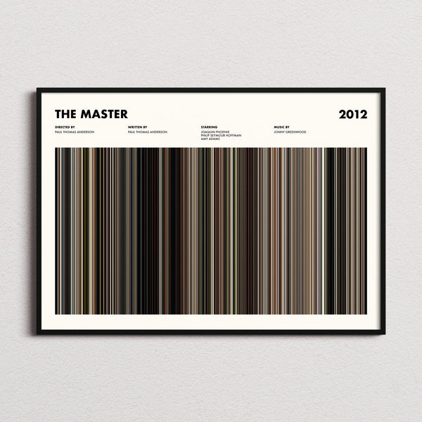 The Master Movie Barcode Poster framed and photographed straight on