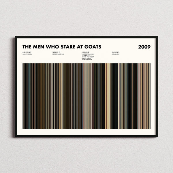 The Men Who Stare at Goats Movie Barcode Poster framed and photographed straight on
