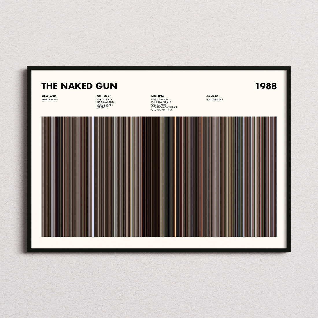 The Naked Gun Movie Barcode Poster framed and photographed straight on