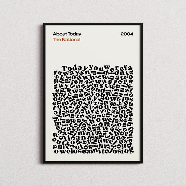 The National About Today Lyric Print in the cream colourway, framed