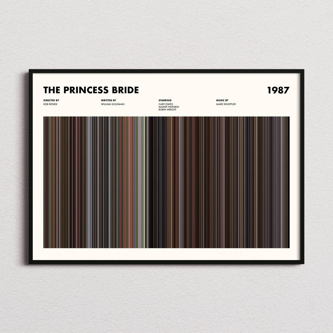 The Princess Bride Movie Barcode Poster framed and photographed straight on