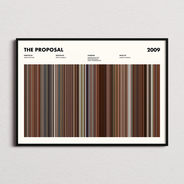 The Proposal Movie Barcode Poster framed and photographed straight on