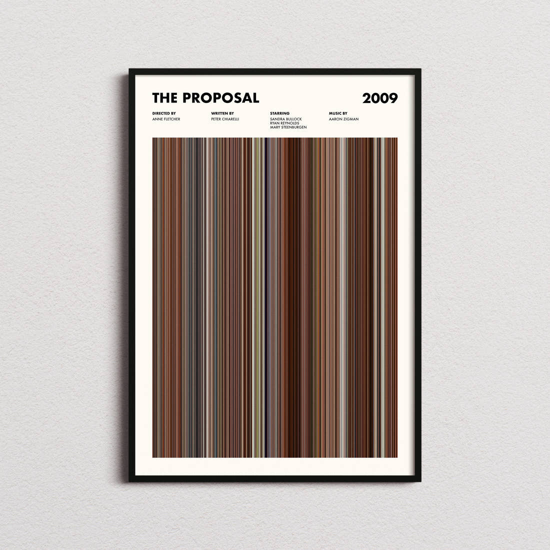 The Proposal Movie Barcode Poster framed on a plain studio wall