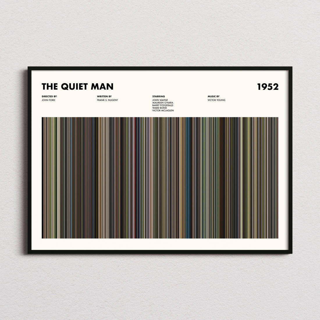 The Quiet Man Movie Barcode Poster framed and photographed straight on